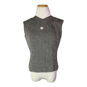 Vintage 50s or 60s Tweed Sleeveless Top Zip Back Black Cream